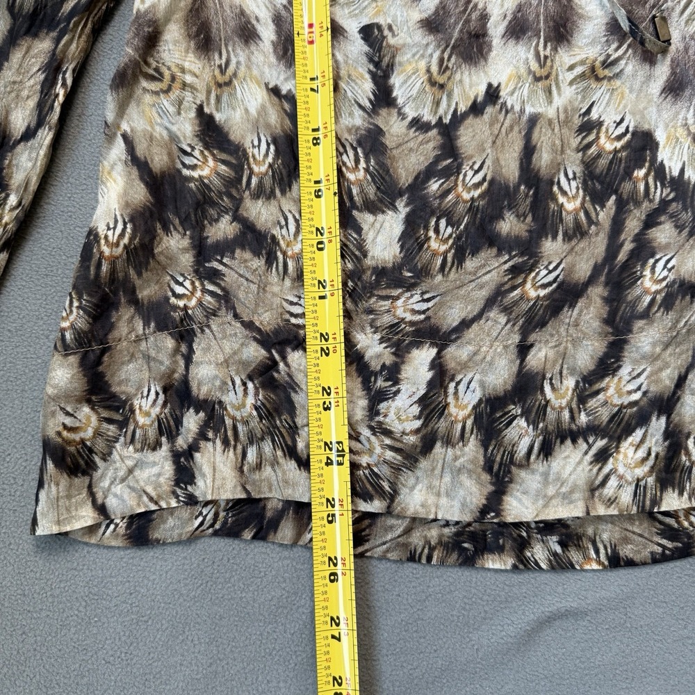 Mango MNG Suit Blouse Womens 8 Large Brown Silk Balloon Sleeve Peacock‎ Feather - Picture 8 of 15